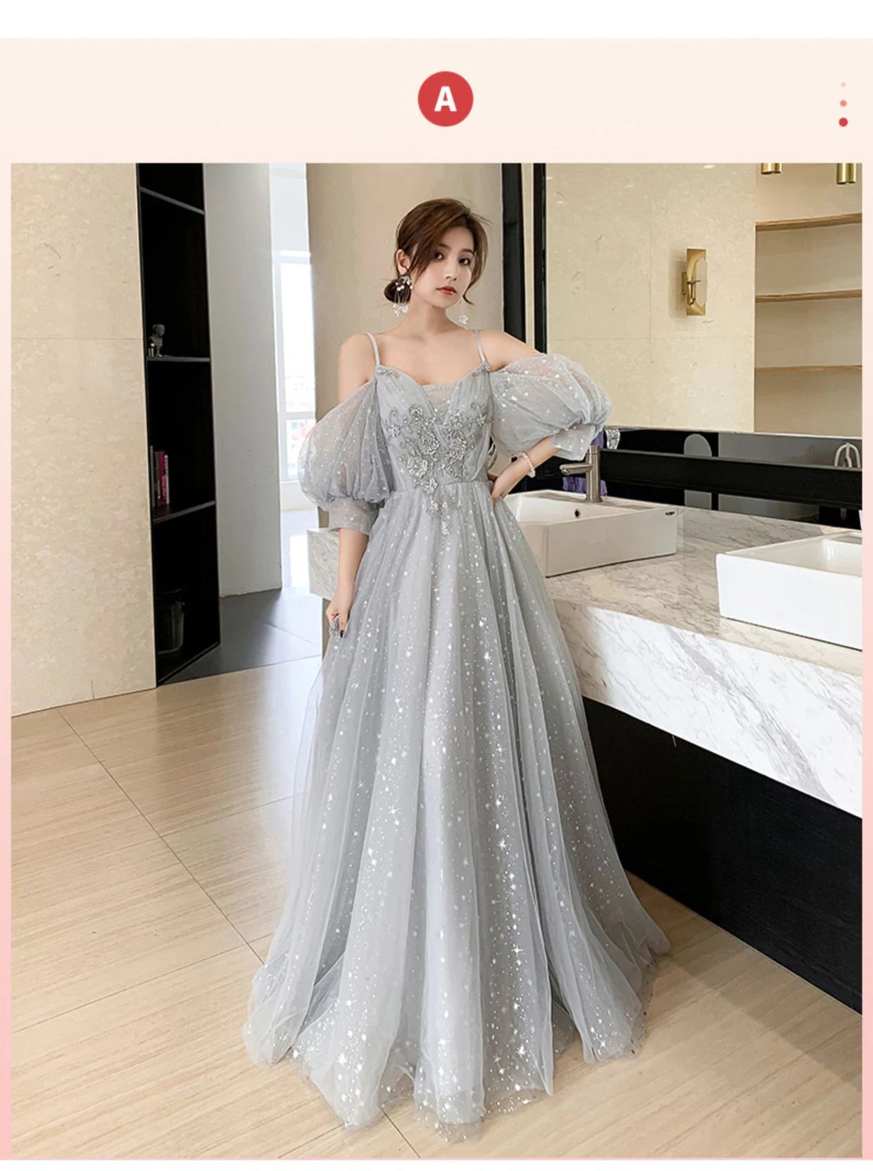 Grey Bridesmaid Dresses Elegant Women Applique Off The Shoulder Floor Length Tulle Wedding Party Dress Formal Prom Gowns - Seprincess