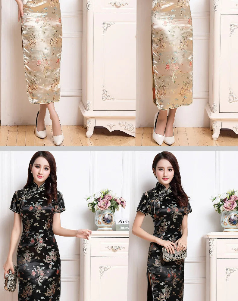 S-6Xl Plus Size Cheongsam Women Elegant Qipao Tradition Chinese Style Dresses Dragon Jacquard Cheongsams Sexy Long Vestidos - Seprincess