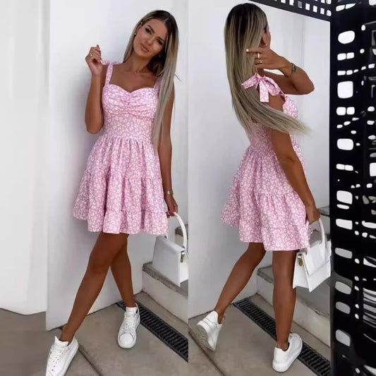 Women Summer Dress Sexy Strapless Bow Tie Vacation Boho Beach Short Sweet Dresses Vestidos Backless Elegant Dresses ワンピース　レディース - Seprincess