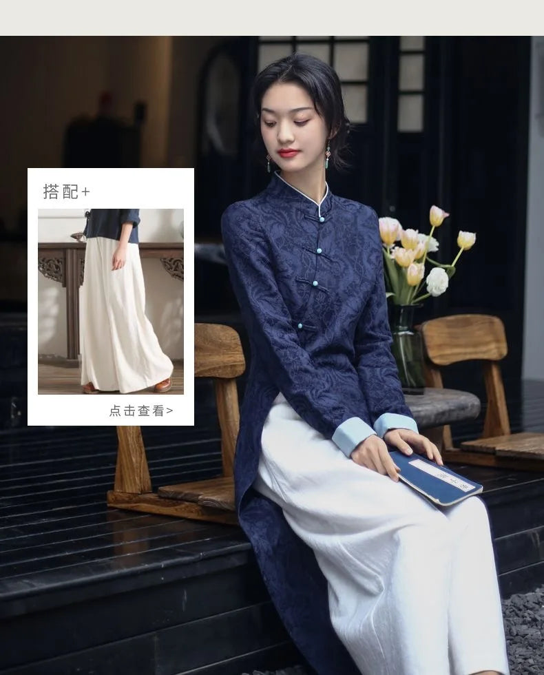 2024 Autumn New Vietnam Aodai Chinese Styles Women Floral Printing Vintage Long Dress Qipao Chinese Elegant Cheongsam Dress - Seprincess