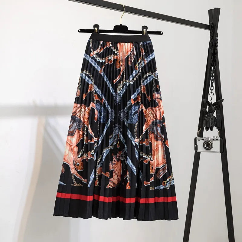 Pleated Skirt Women Summer 2022 New  Print Cartoon Pattern  Elastic Women Skirt Big Swing Party Holiday High Waist Skirts