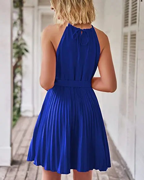 2023 Summer Short Pleated Dress Women Halter Dress Ladies Sleeveless A Line Party Dress For Women