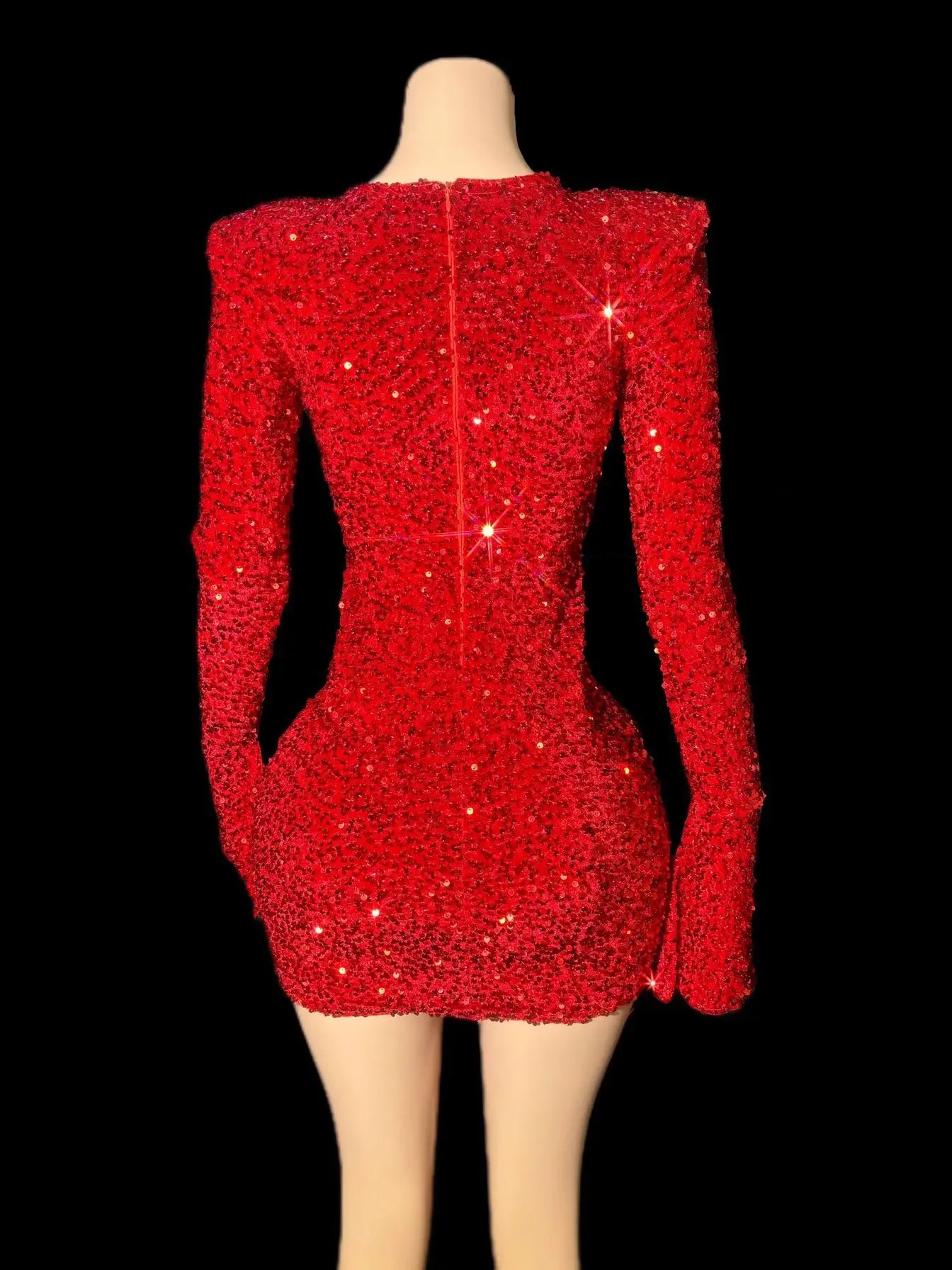 Customized Women Sexy Flare Sleeve Shinning Sequins Bodycon Mini Dress Fashion Nightclub Party Cocktail Celebrate Dress - Seprincess