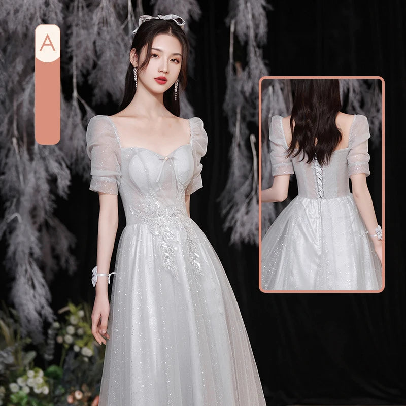 Temperament grey bridesmaid dress 4 Styles Applique Sisters Group Graduation Evening Dresses Simple Wedding Female Guest Dress - Seprincess