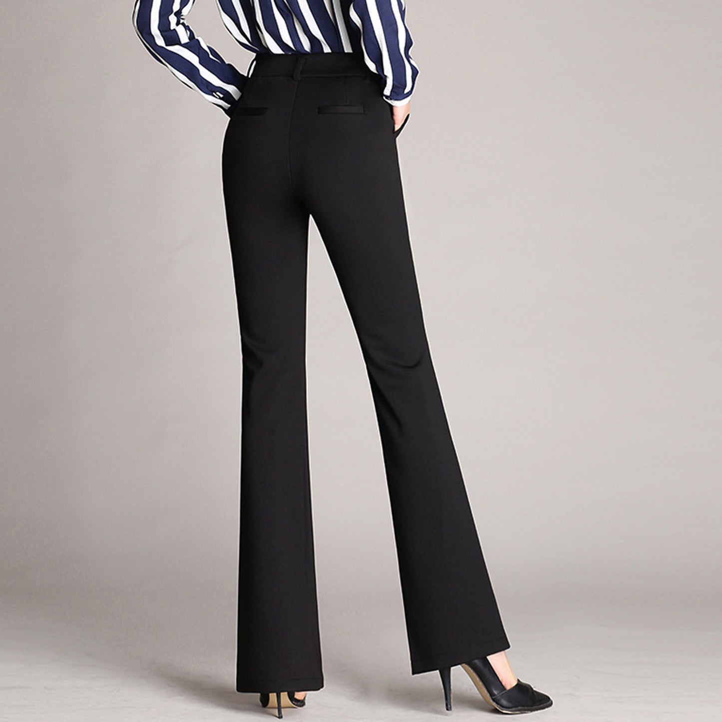 Autumn and Winter Women Pockets High Waist Solid Straight-leg Pants Long Trousers Flared Pants