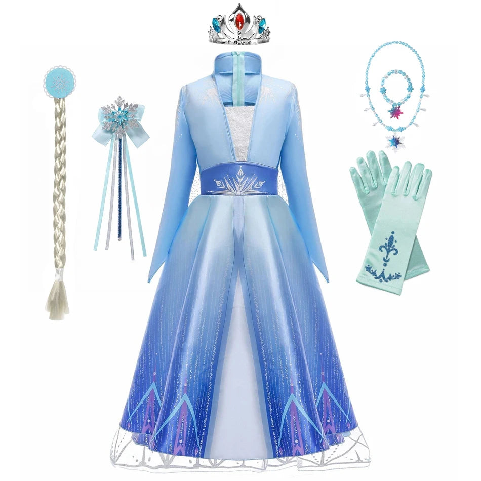 Frozen Girls Dress Elsa 2 Princess Cosplay Costume Kid Fancy Children Gowns Vestidos Snow Queen Disney - Seprincess