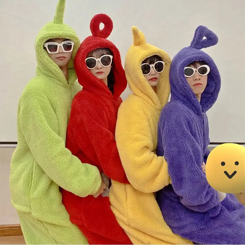 Cute Cartoon Teletubbies Pajamas Plush Jumpsuits Boys Girls Thickened Coral Fleece One-Piece Pajamas Warm Home Wear Clothes - Seprincess