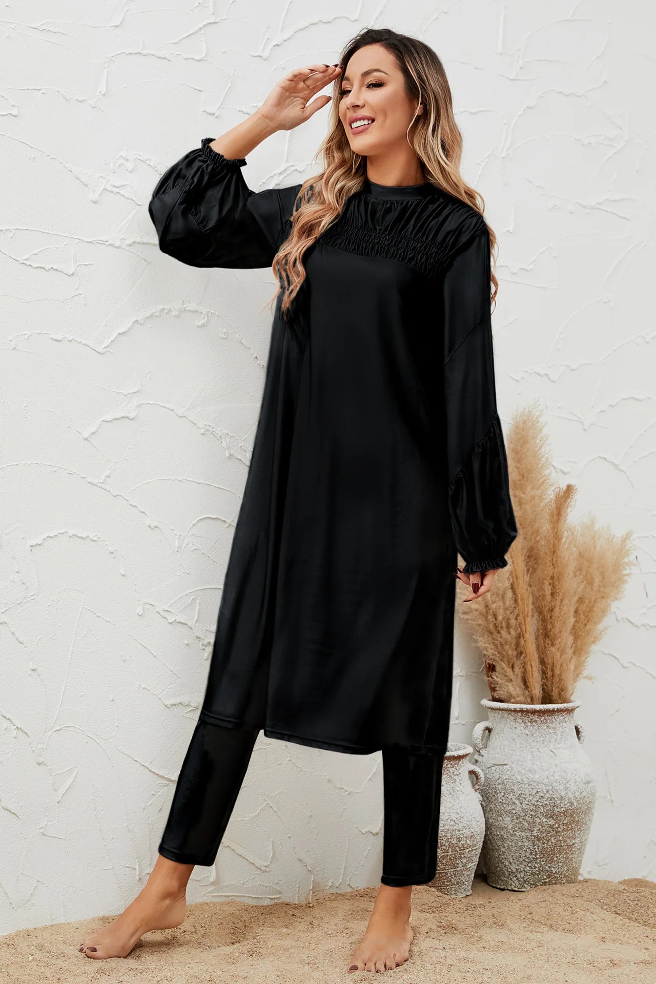 2024 Summer Dubai Modest Abaya 3 Piece Set Black Burkini Muslim Mujer Swimwear Women With Swim Cap Robe Femme Musulmane Clothing - Seprincess