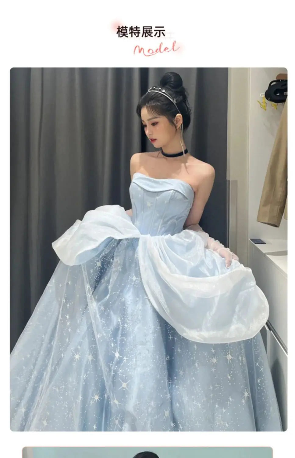 Blue Prom Dress Engagement Jacquard Dress France Vintage Sweet Korean Princess Fairy Dress Evening Party Dress - Seprincess