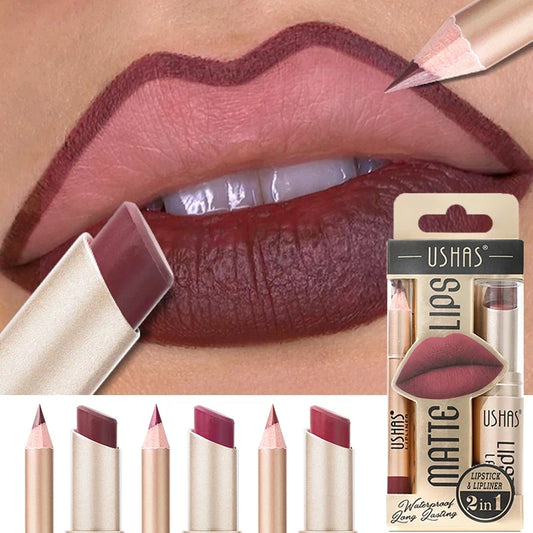 2 In 1 Lipstick Set Lip Liner Free Shipping Make-up for women Waterproof Long lasting Cosmetics Korean makeup Matte lipstick - Seprincess