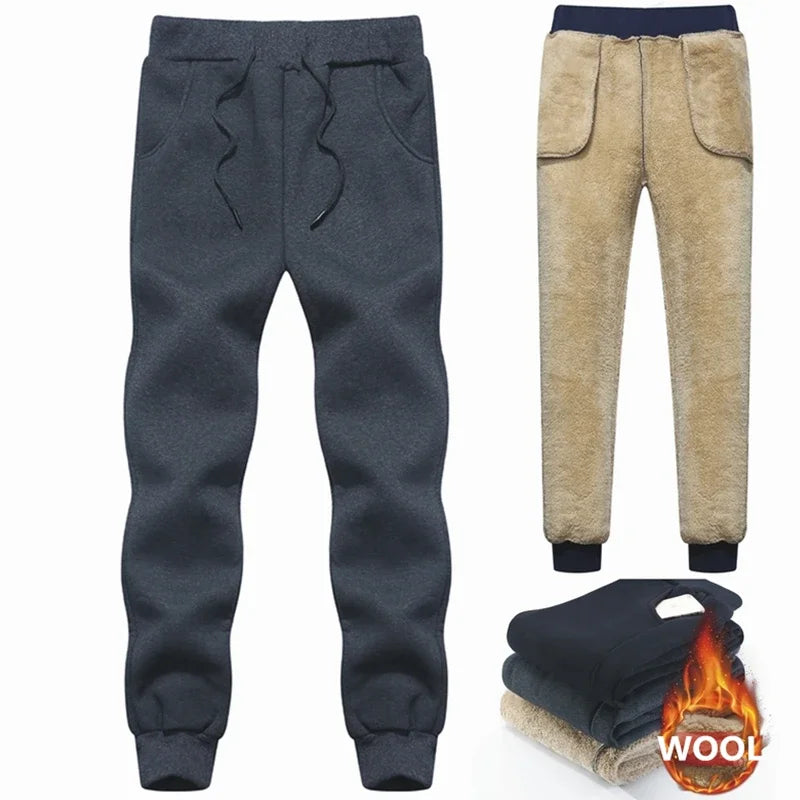 Track Pants Elastic Waist Sport Casual Trousers Fitness Clothing Black Grey Cashmere Sweatpants Lamb Wool Plus Size Men Joggers