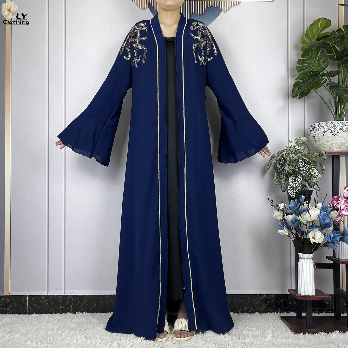 2024 For Women Elegant Dresses Dubai Party Outfits Long Sleeved Chiffon Dashiki Muslim Women Robe Open African Abaya Clothing