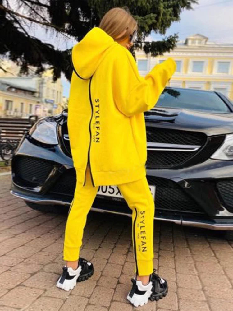 Women Letter Sweatshirts 2Piece Sets Tracksuit Oversized Suit 2022 Autumn Female Korea TrouserPullover Pants Suits Female - Seprincess