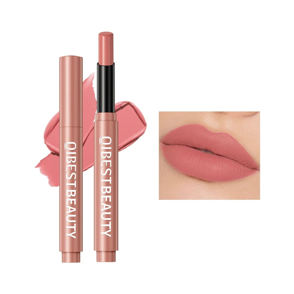 QIBEST 6 Color Lipstick Matte Waterproof Velvet Pigment Nude Rouge Long Lasting Lip Stain Profissional Cosmetics Beauty Lip Balm - Seprincess