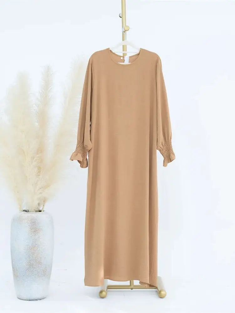 Eid Jersey Solid Modest Under Abaya Dubai 2024 Palestine Women Islamic Clothing Muslim Kaftan Inner Dresses Robe Femme Musulmane - Seprincess