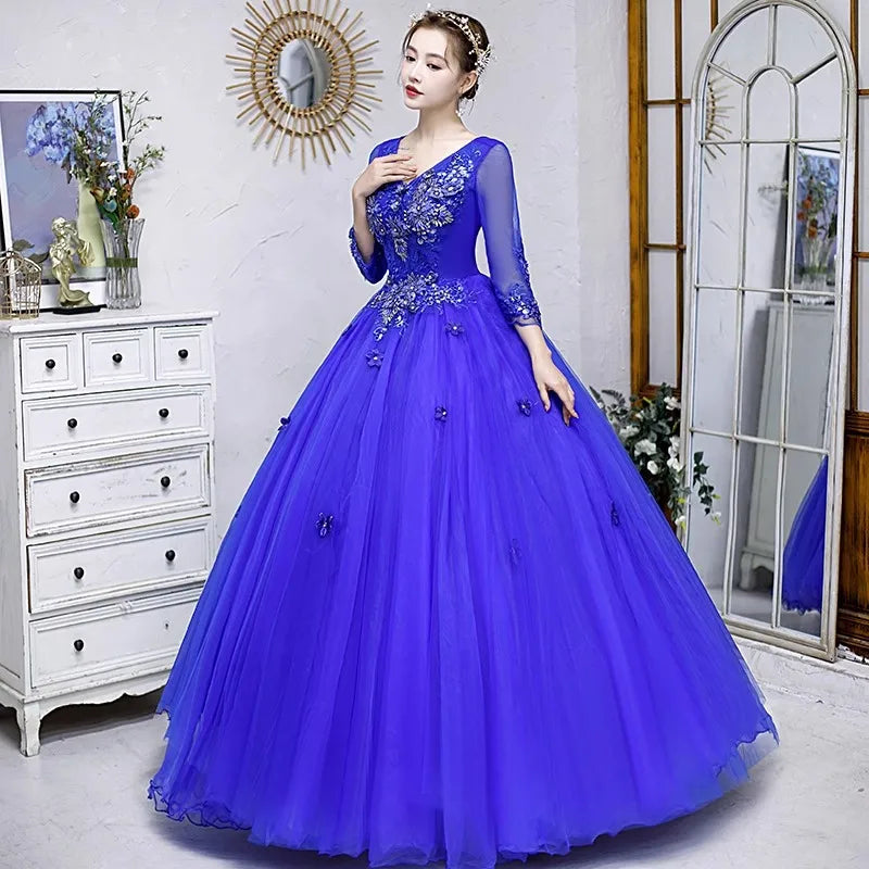 Ball Gown Quinceanera Dresses Appliques Tulle V Neck Prom Birthday Party Gowns Formal Occasion Vestido De 15 Anos Sweet 16 - Seprincess