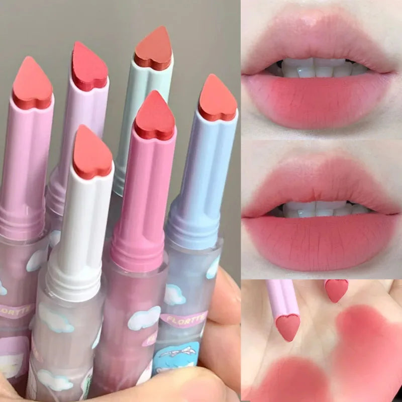 6 Colors Heart-shaped Velvet Lipstick Makeup Waterproof Non-stick Cup Matte Solid Lip Tint Pen Lasting Sexy Red Lipstick Pencil - Seprincess