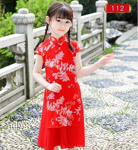 1pcs/lot chinese style children Girl Traditional Cheongsam Hanfu Dress Kids Princess Costume