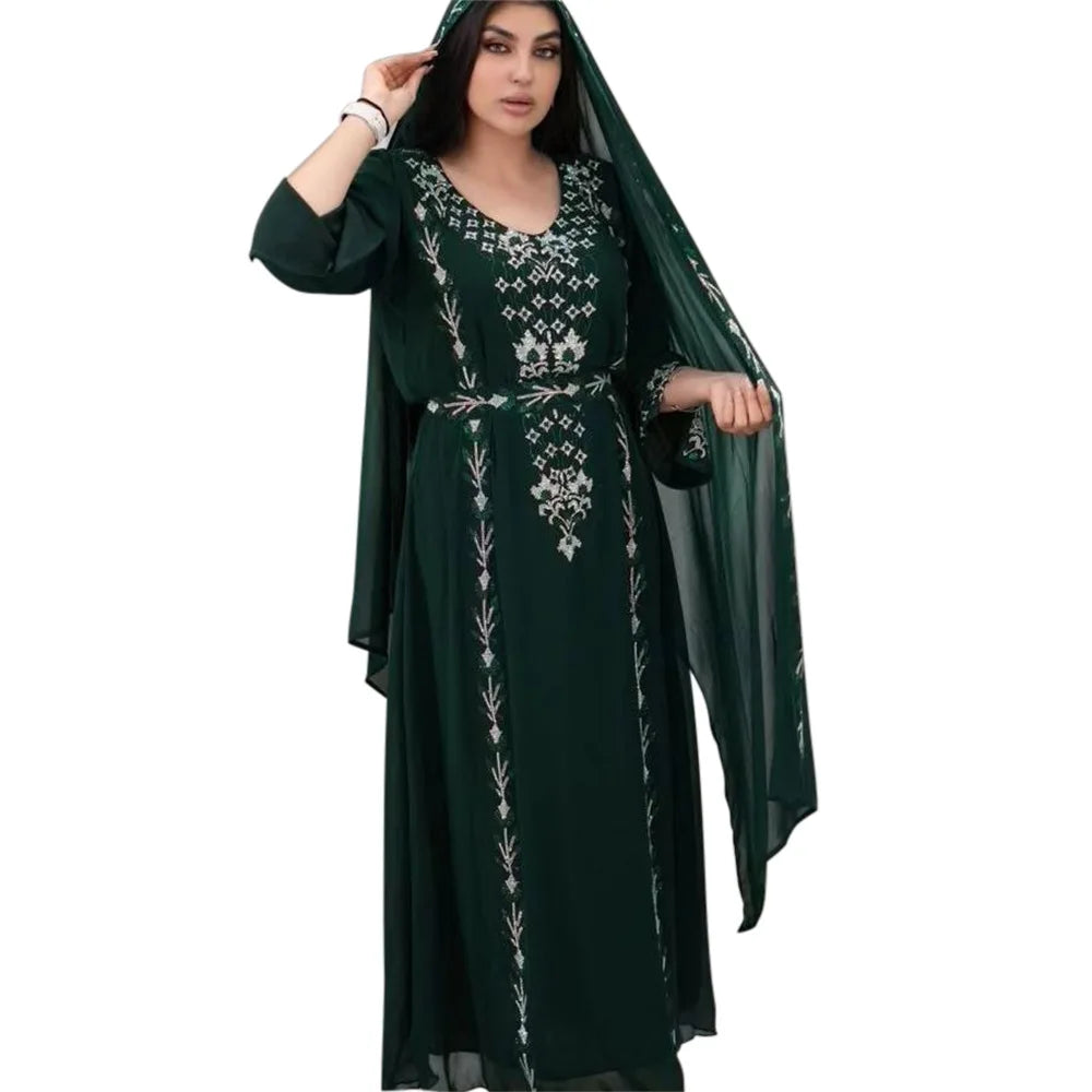 Elegant Middle East Muslim Hijab Abaya Dress for Women Eid Arabic Party Islamic Turkey Dresses Moroccan Caftan Robe - Seprincess