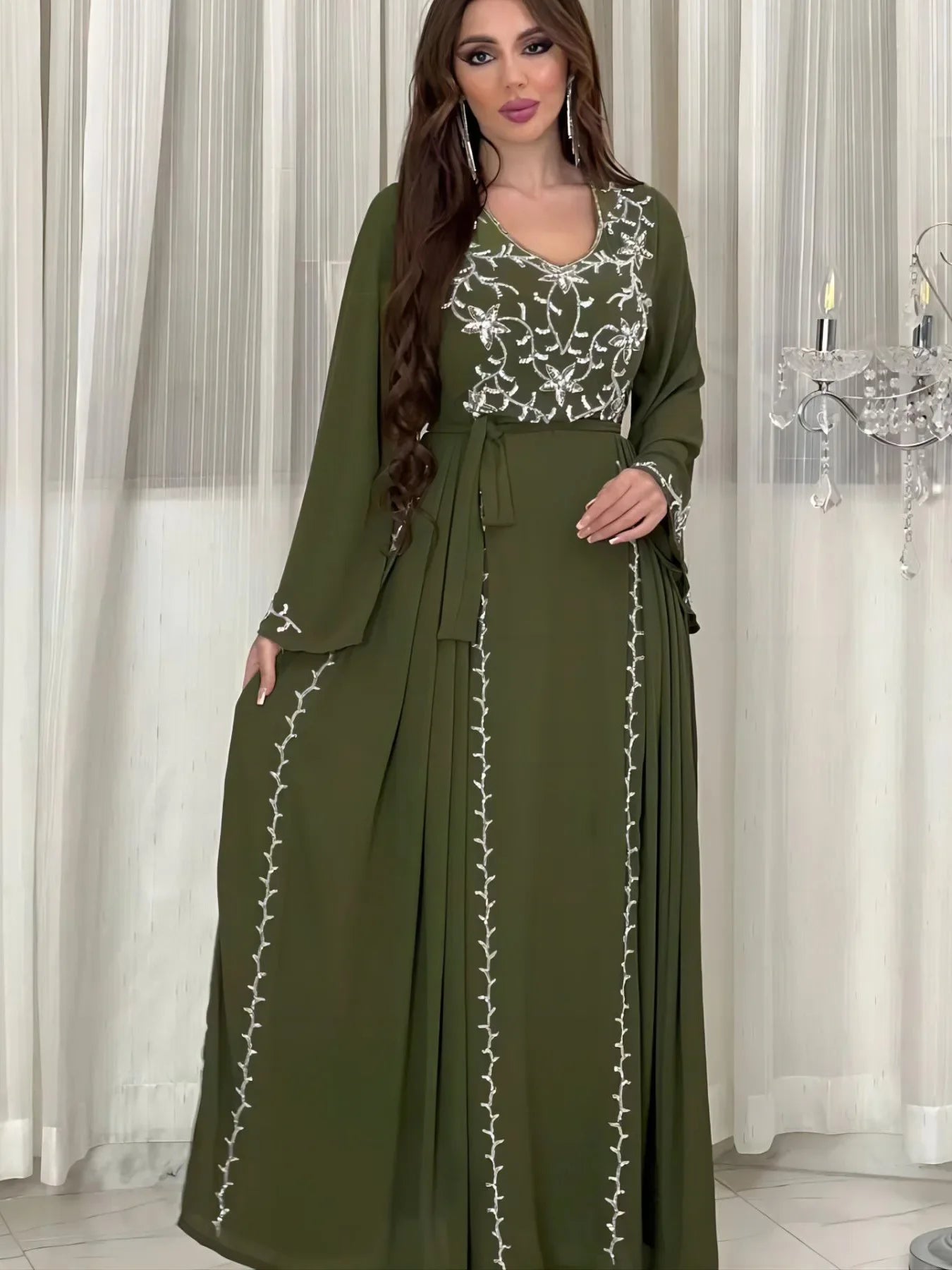 Dress for Women 2024 Spring Summer Fashion Muslim Women Long Sleeve Polyester Kaftan Embroidery Long Maxi Dress Abaya Dubai - Seprincess