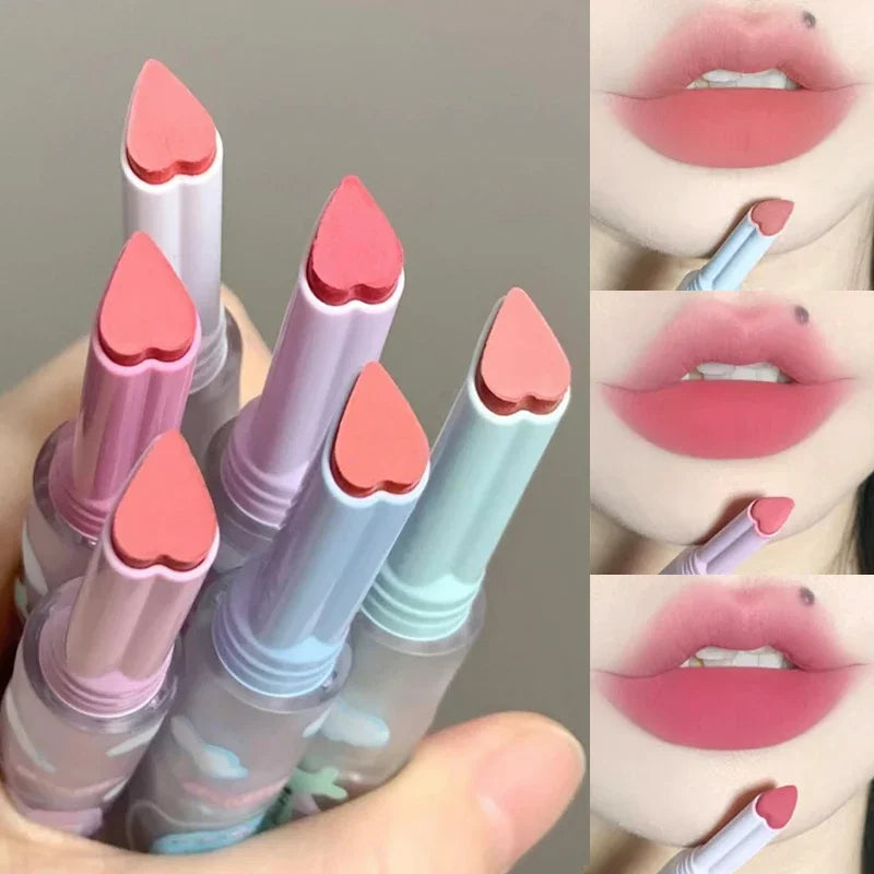 6 Color Sexy Velvet Matte Lipstick Pen Color Rendering Lasting Non-stick Cup Heart-shaped Solid Lip Gloss Korean Makeup Cosmetic - Seprincess