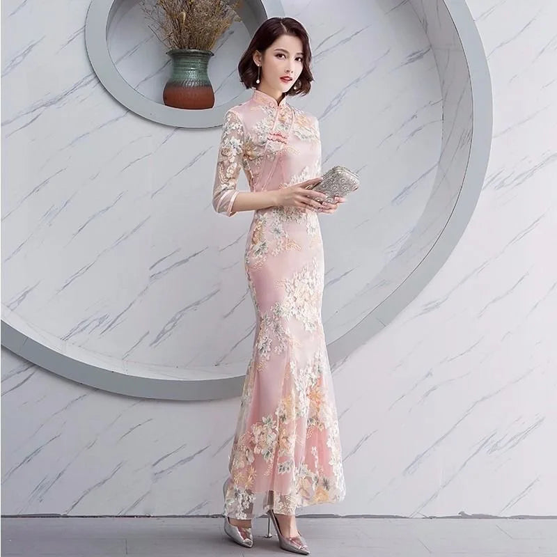 Party Women Dress Luxury China Style Elegant Banquet Long Qipao Oriental Female Wedding Slim Prom Cheongsam Gowns Vestido S-4XL