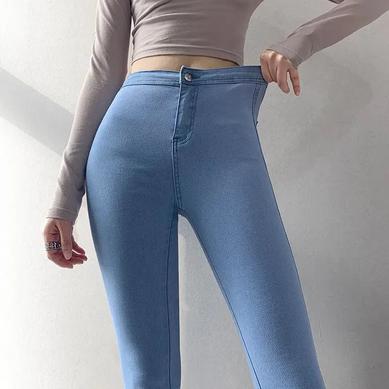 CJFHJE Jeans Women's Pencil Pants Summer Buttock Lifting Slim Small Foot Pants Elastic Large Size Nine Points Female Denim Pants