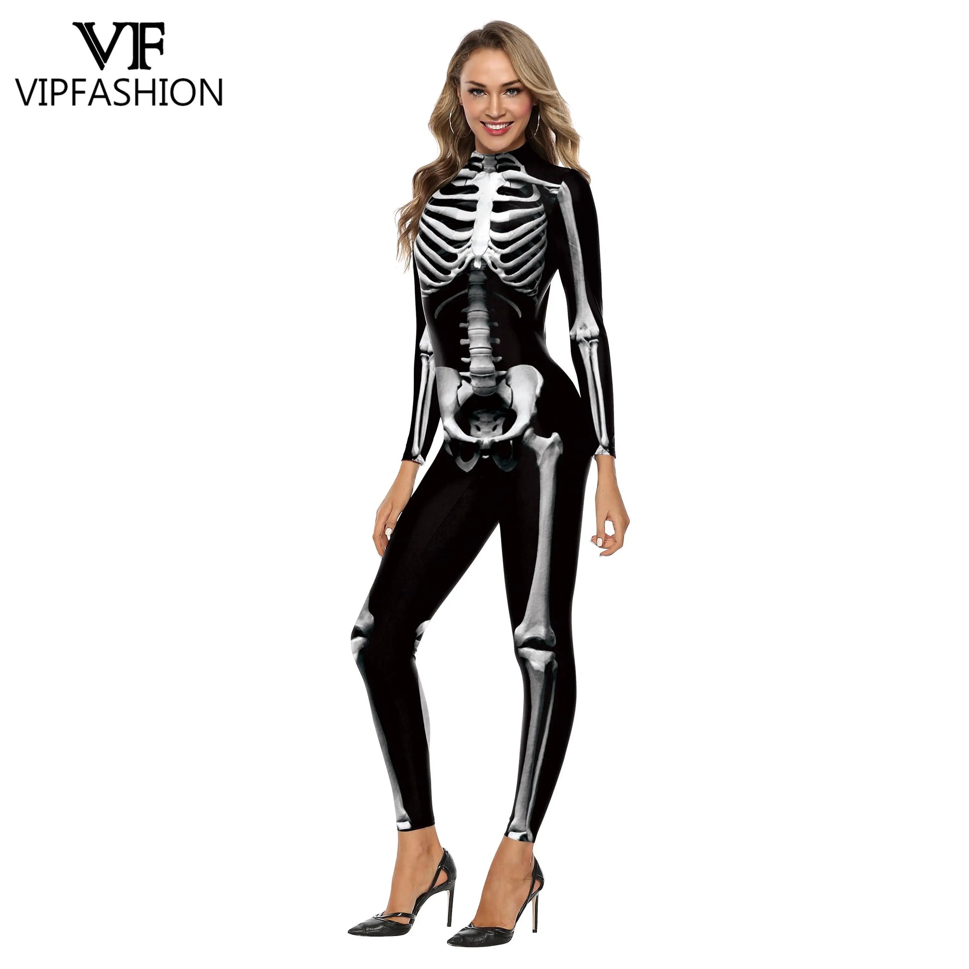 VIP FASHION Adult Skeleton Cospaly Costume Unisex Halloween Ghost Jumpsuit Carnival Party Zentai Bodysuit Scary Show Outfit Suit - Seprincess