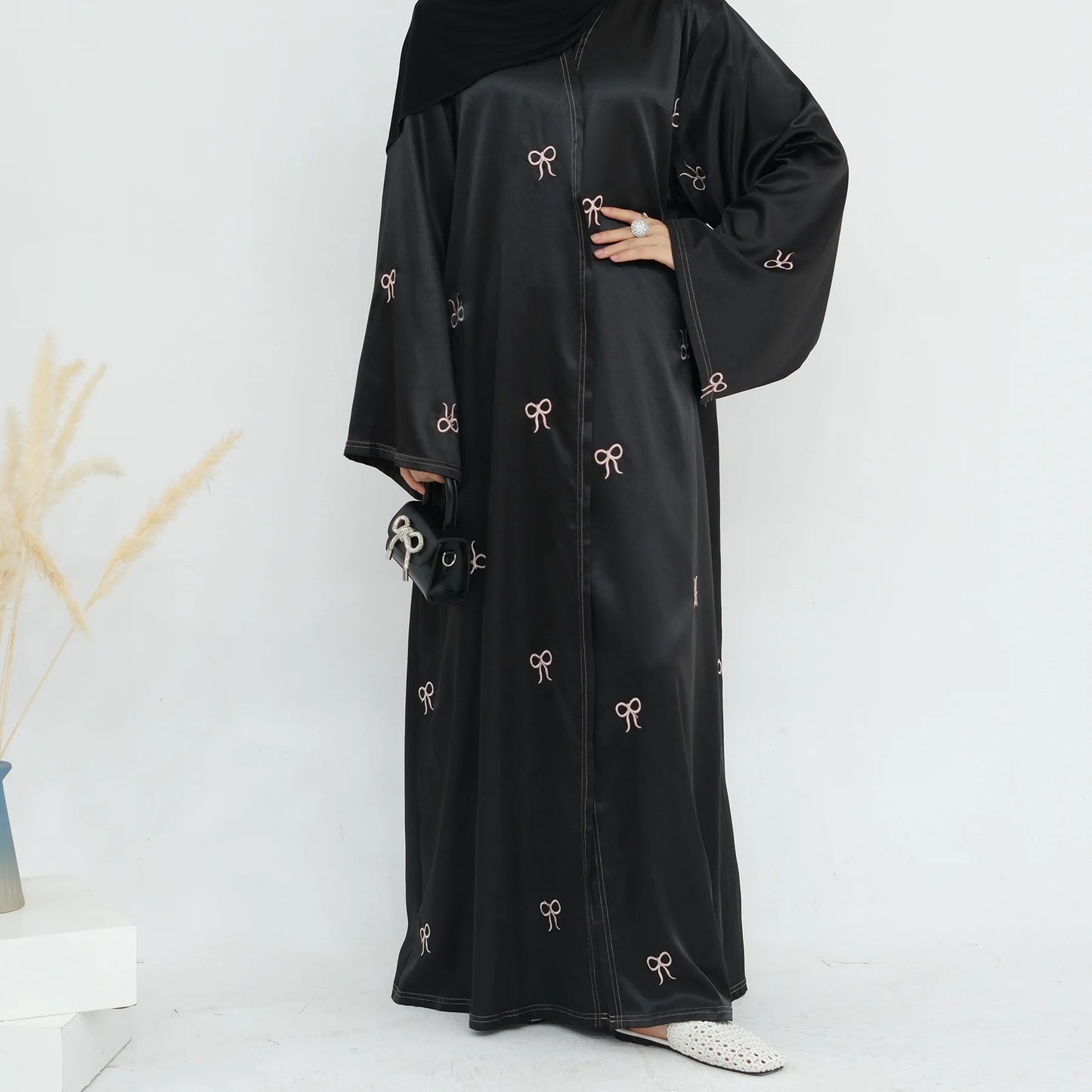 Ramadan Dubai Black Muslim Cardigan for Women Butterfly Embroidery Open Abaya Dress Luxury Islam Party Turkey Modest Kaftan Robe - Seprincess