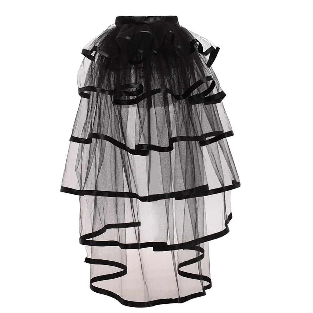 Women Punk Puffy Ruffle Tutu Bustle Skirts Sexy Steampunk Cocktail Party Tie-on Overskirt Gothic Tulle Skirt for Female - Seprincess