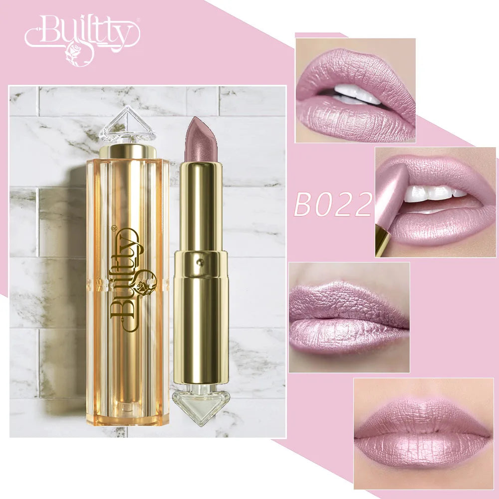 BUILTTY Korean Glitter Pearl Dropshiping Lipstick Matte Nude Color Long Lasting Waterproof Wholesale Price Red Pink Purple - Seprincess