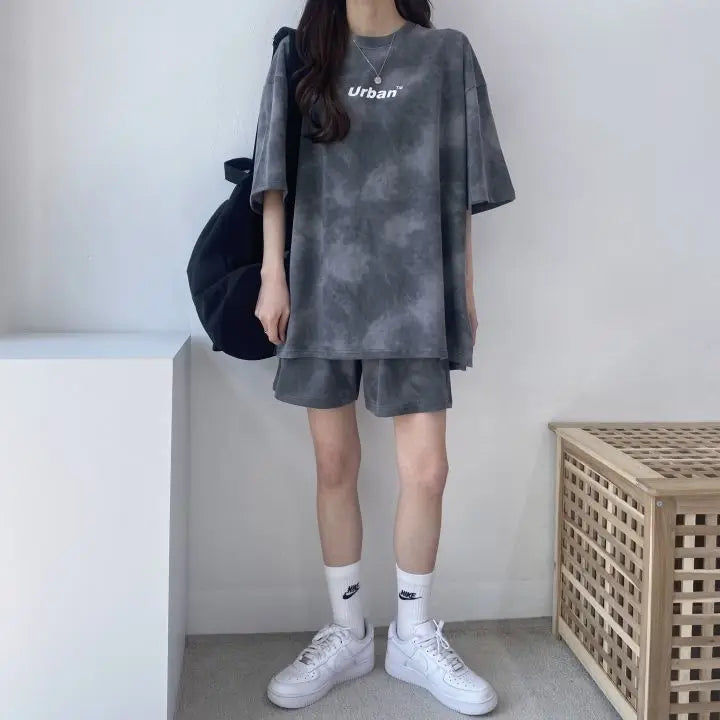 Women T-Shirt Shorts Suit Set Casual Tie Dye Loose tshirt and wide leg middle shorts with pockets female Soft Summer Shorts Sets - Seprincess