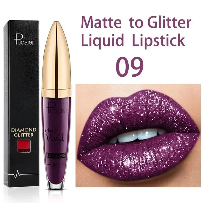 18 Colors Glitter Lip Gloss Waterproof Long Lasting Diamond Matte To Shimmer Metallic Liquid Lipstick Women Lips Makeup Cosmetic