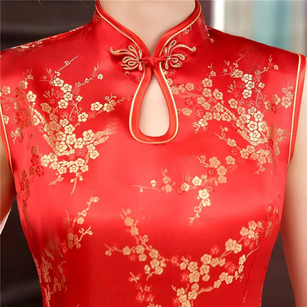 Floral Print Cheongsam Dresses Mandarin Collar Vintage Bodycon Dresses Maxi Chinese Style Chinese Qipao Evening Dress - Seprincess