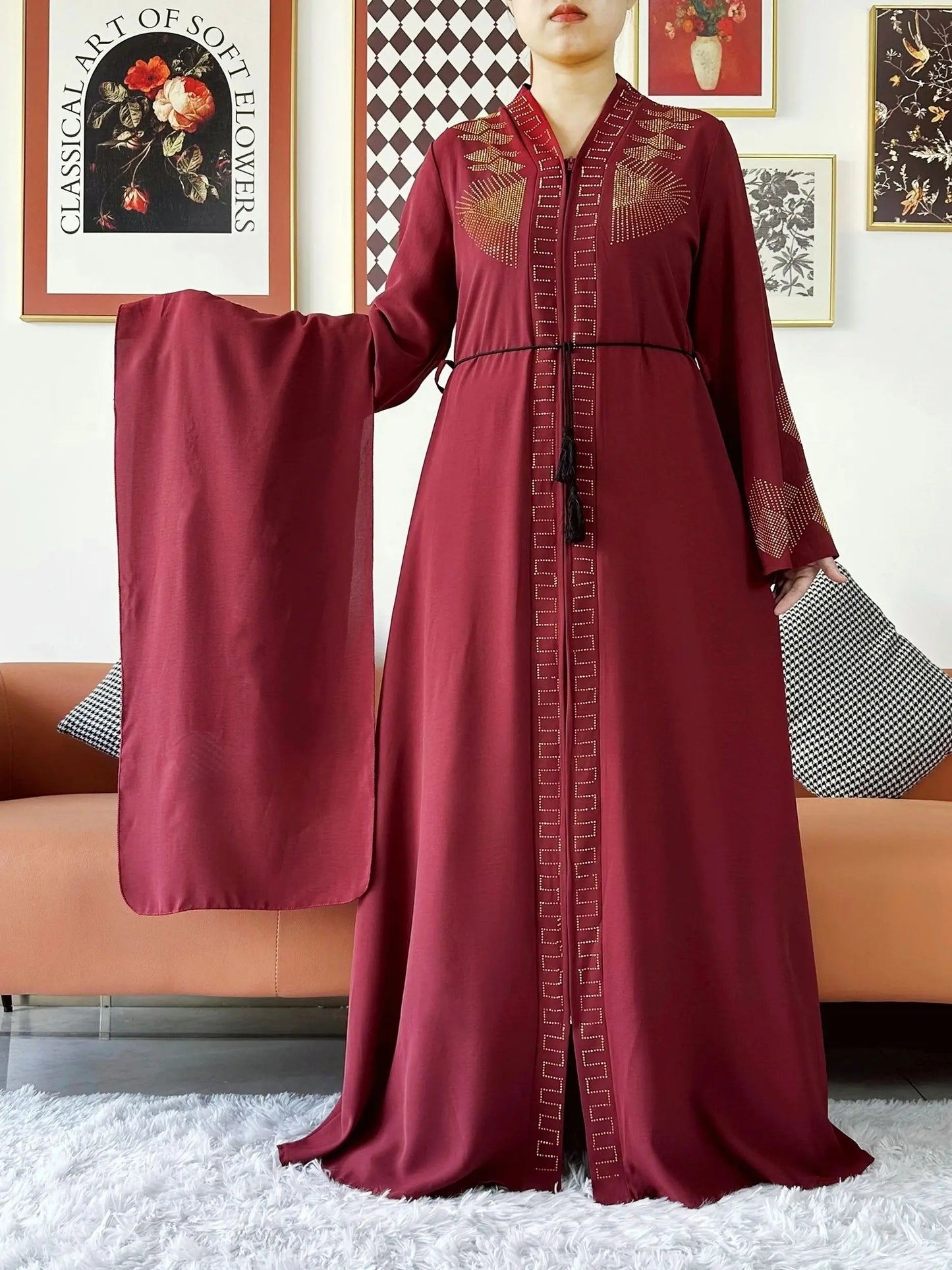 New Women Elegant Dress Chiffon Open Abaya with Zipper Muslim Women Dress Islamic Clothing Cardigan Abaya Women Muslim Dress - Seprincess