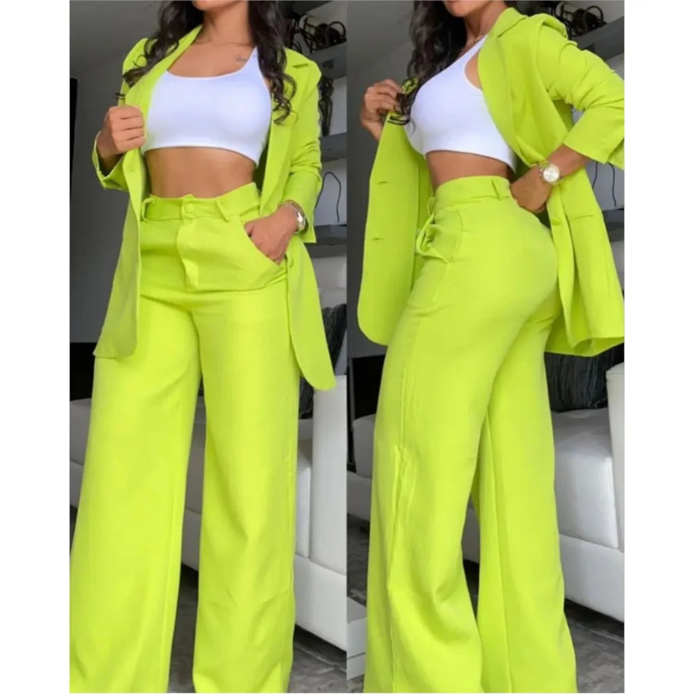 Elegant Autumn Women's Blazer & Pants Two Piece Set Female Outifits Fashion Notched Collar Coat & Pocket Design OL Trouser Suit - Seprincess