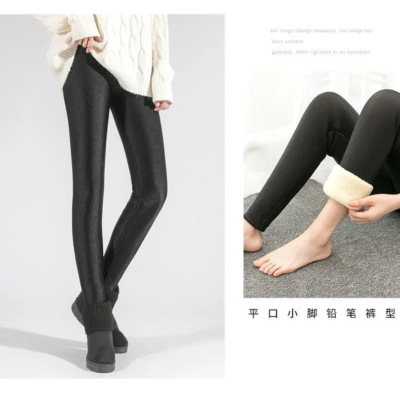 350-500g Fleece-lined Leggings for Warmth and Style -Perfect for Fall and Winter Warm Outer Wear Women's High Waist Pencil Pants