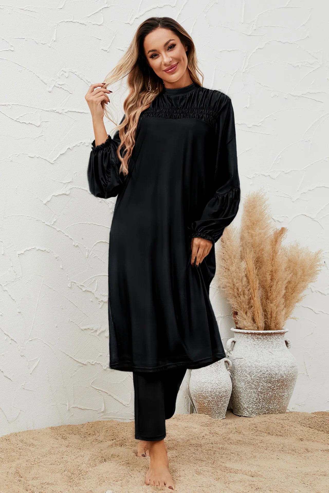 2024 Summer Dubai Modest Abaya 3 Piece Set Black Burkini Muslim Mujer Swimwear Women With Swim Cap Robe Femme Musulmane Clothing - Seprincess