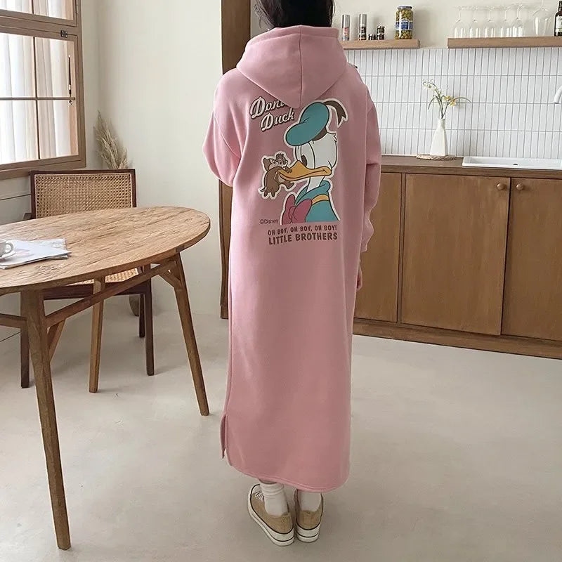 Dongdaemun Autumn/winter New Hooded Long Sweatshirt Petite Long Sleeve Dress Women's Spring Autumn Tweed Style Skirt - Seprincess