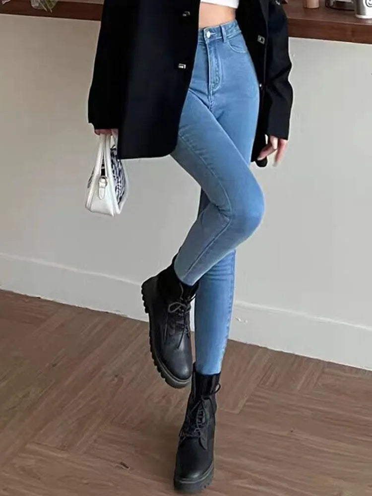 High Waist Skinny Pencil Jeans Woman Large Size Streetwear Slim Stretch Denim Pants Spring Korean Fashion Casual Kot Pantolon