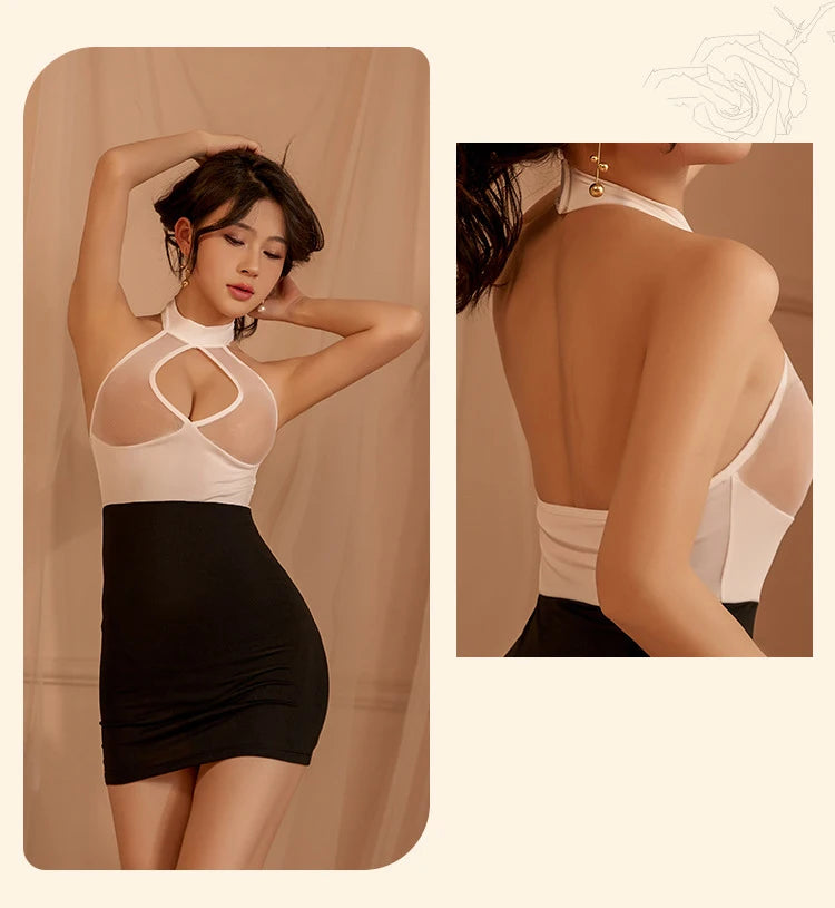 Babydolls Hanging Neck Transparent Deep V Tight Wrapped Hip Skirt sexy accessories woman sexy mini dress hot sexy for women xxx - Seprincess