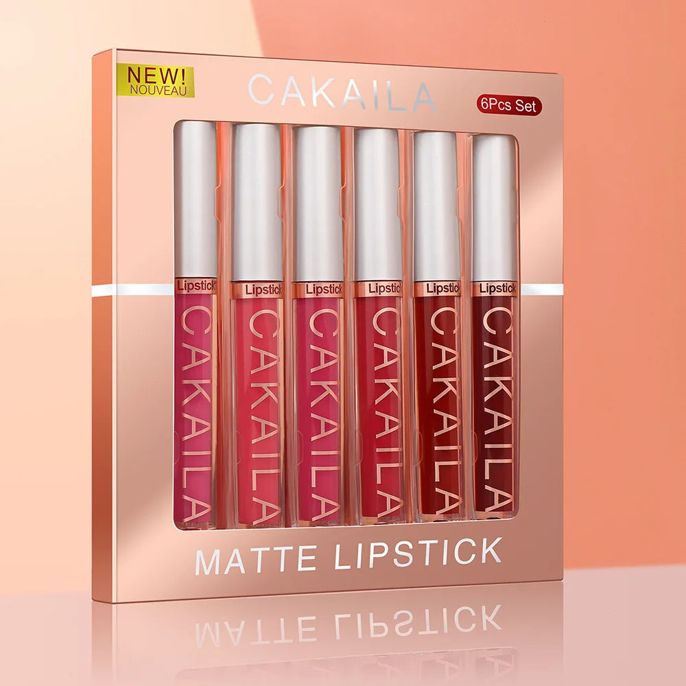 CAKAILA 6Pcs/Set Velvet Matte Lipstick 24HR Lasting Rich Matte Finish Liquid Lipstick Lip Gloss Nude Glaze Makeup Cosmetic - Seprincess