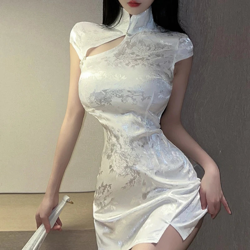 Vintage Chinese Traditional Cheongsam Skirt Sexy Chinese Mini Slim Split Dress Cosplay Costume Women Classic Tight Qipao Outfit - Seprincess