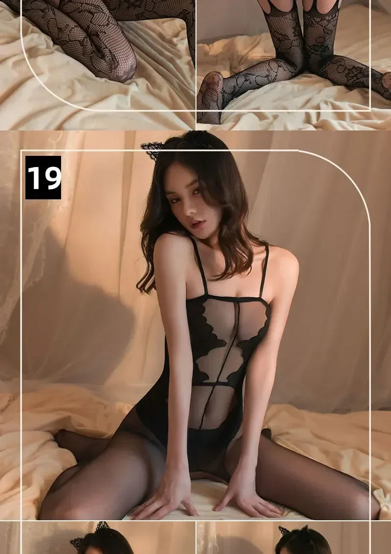 Hot Sexy Bodystocking Open Crotch Fetish Porno Sexi Women Crochless Teddy Lingerie Bodysuit Sexy Erotic Underwear Baby Doll Sex