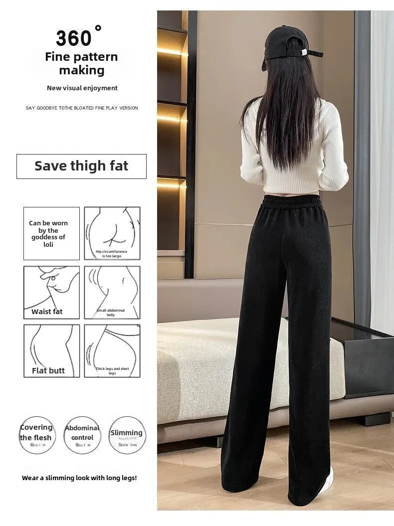 Women's Narrow-Legged Fleece-Lined Bell Bottoms Casual Straight-Leg Pants Trendy Autumn Winter 2023 Slimming Draped Cotton Velve