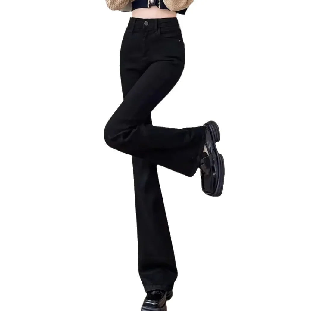 Women's High-waisted Bell-bottom Jeans 2024 New Style Slimming Micro-flared Autumn/winter Fashion Blackbootcut Pants