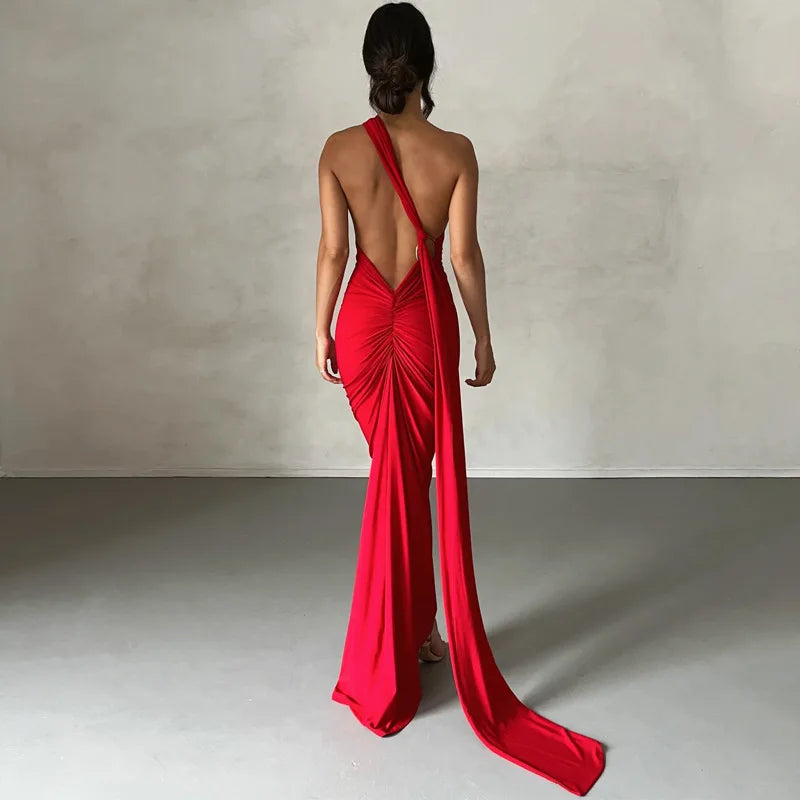 Womens Elegant Evening Party Cocktail Long Dress Sexy Backless Open Back Ruched Slim Bodycon Formal Wedding Guest Maxi Dress - Seprincess