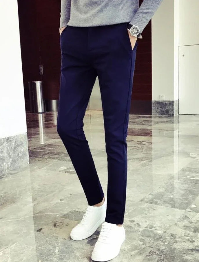 Elastic Business Tressed Male Suit Trousers 9 Cropped Fluid Stretch Social Tailoring Men's Summer Pants Draped Slim Fit Fabric