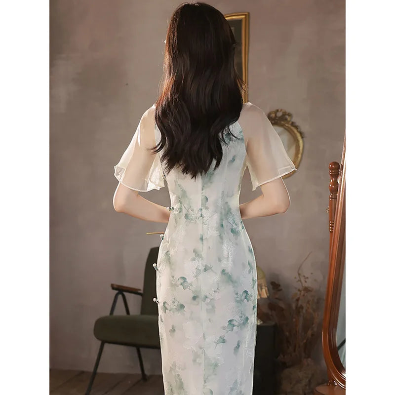 2024 Summer Cheongsam New Fairy Young Style Elegant Retro Qipao Girl Small Fresh Length Modern Oriental Dress - Seprincess