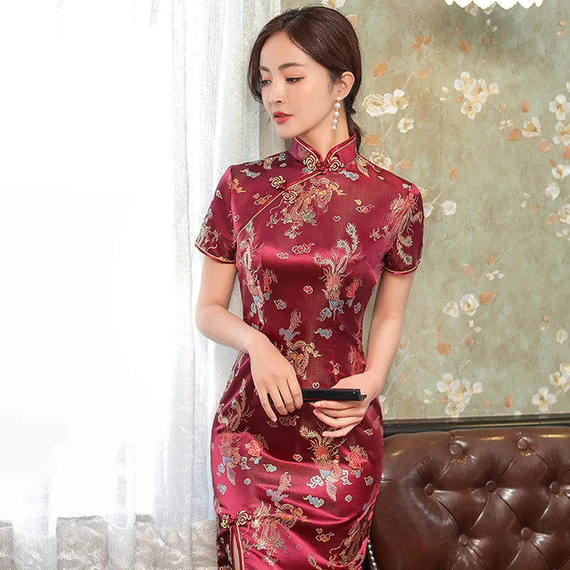 Chinese Style Qipao Sexy Women Plus Size Cheongsam Vintage Classic Chinese Dress Dragon And Phoenix Long Vestidos 4XL - Seprincess